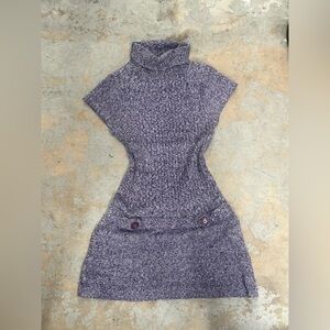 Purple Knit Turtleneck Cap Sleeve Mini Dress
